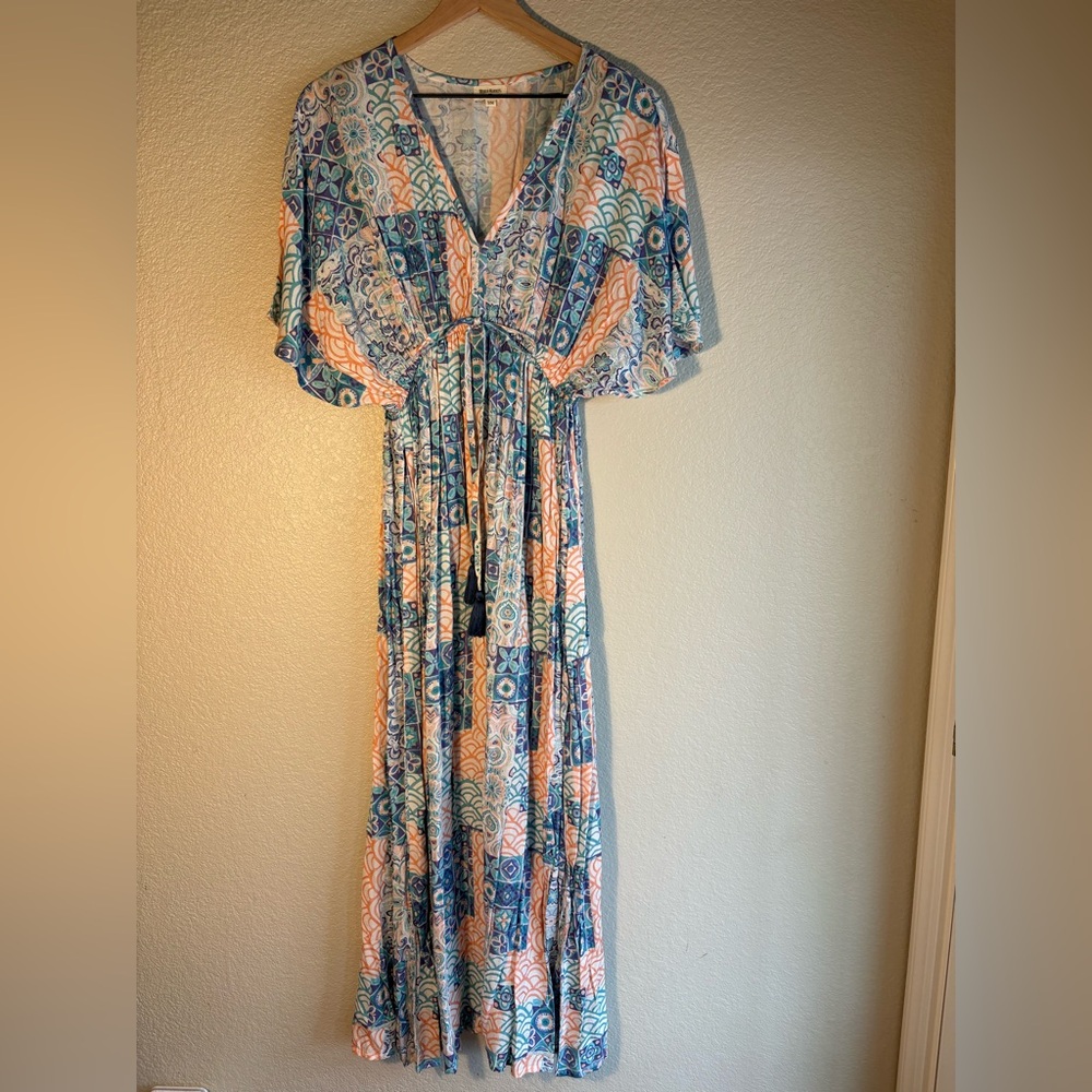 Cost Plus World Market Teal & Peach Boho Maxi Dress